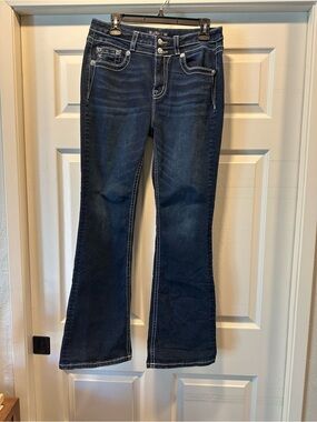 Miss Me Dark Blue Flare Jeans with Contrast Stitching Size 30